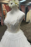 Straps White Lace and Tulle Tiered Ruffles Long Prom HZ0307